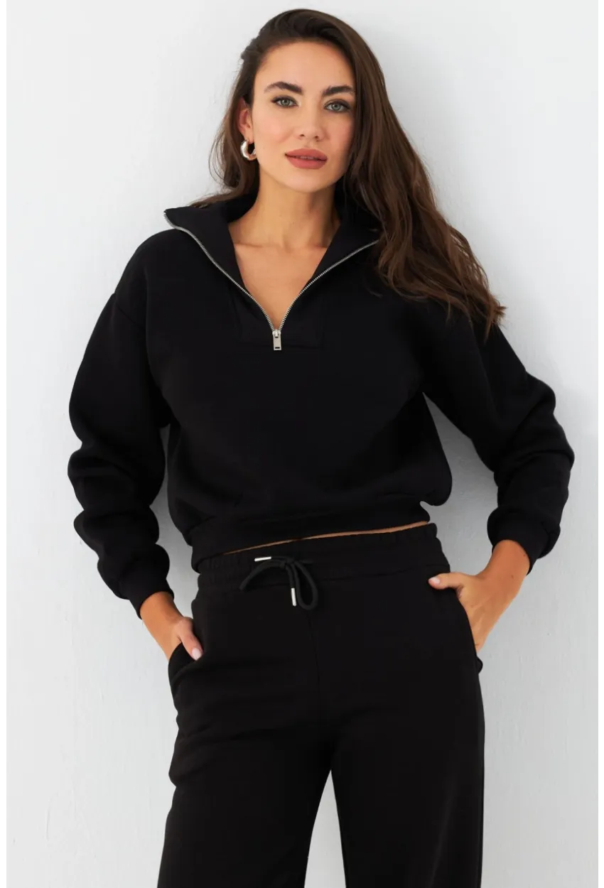 Kadın Siyah Fermuarlı Sweatshirt DY1463