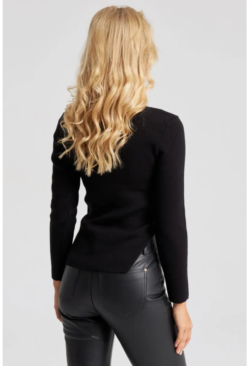 Kadın Siyah Fermuarlı Triko Kazak YZ523