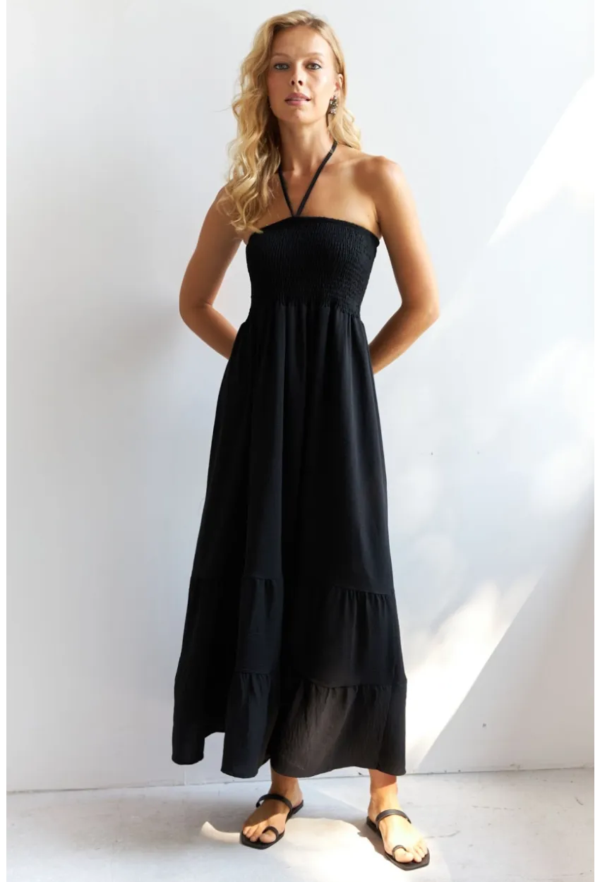 Kadın Siyah Gipeli Midi Elbise SF12813