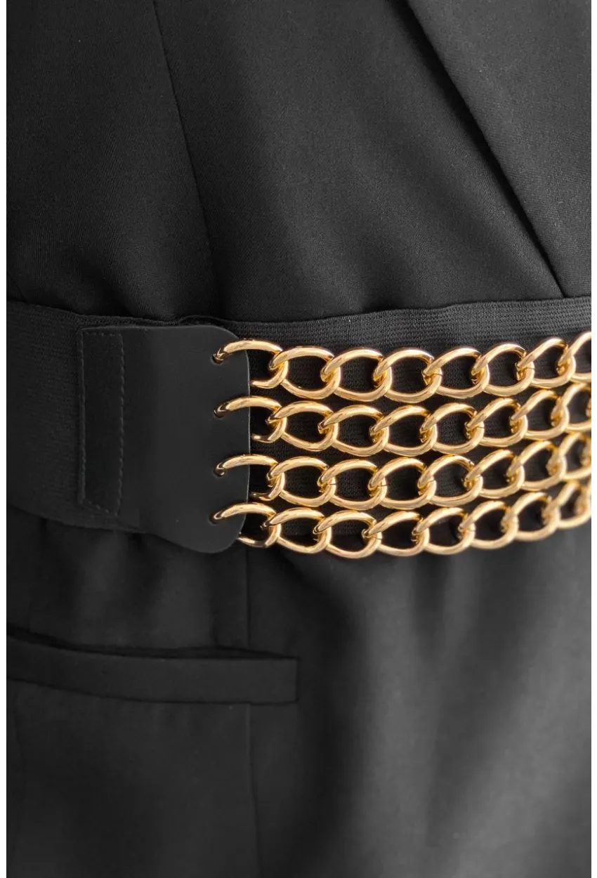 Kadın Siyah-Gold Dört Zincirli Lastikli Kemer BE648