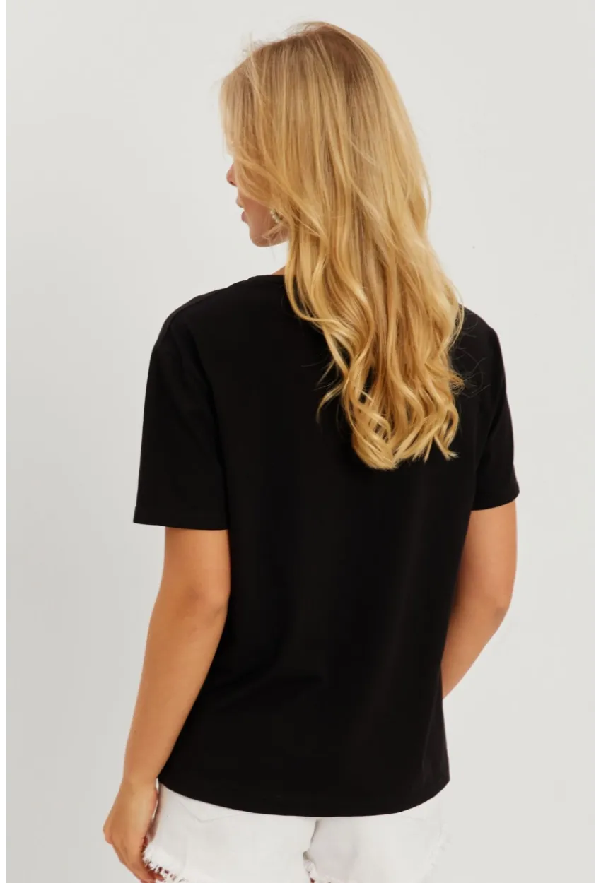 Kadın Siyah Gül Aksesuarlı T-Shirt SF12721