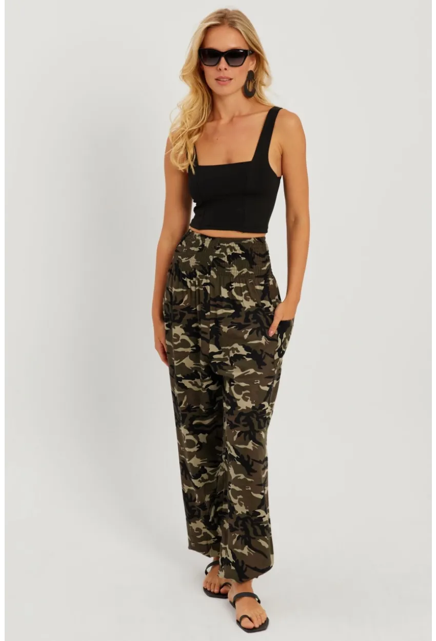 Kadın Siyah-Haki Beli Gipeli Şalvar Pantolon ÖM404