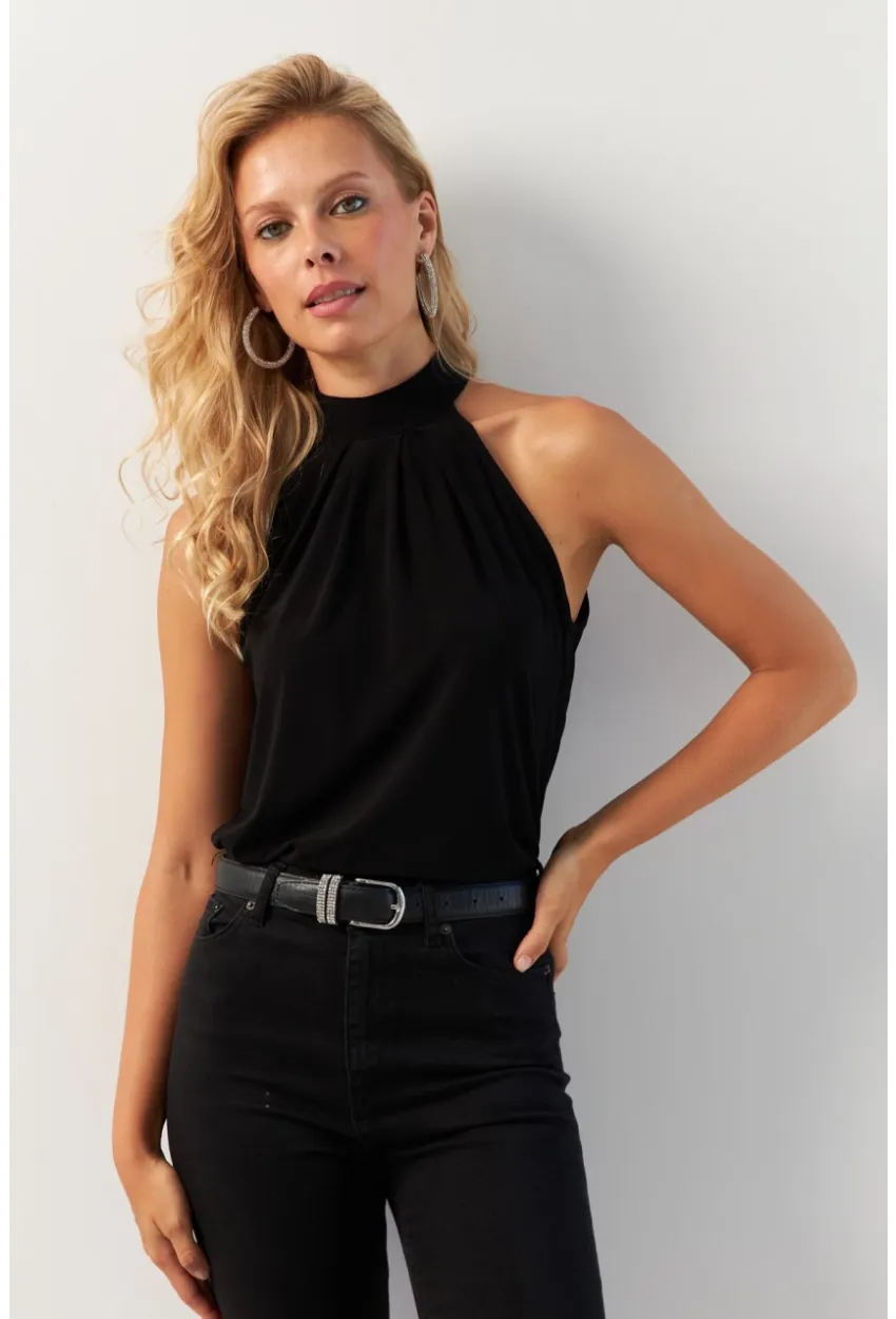 Kadın Siyah Halter Yaka Bluz LPP1273