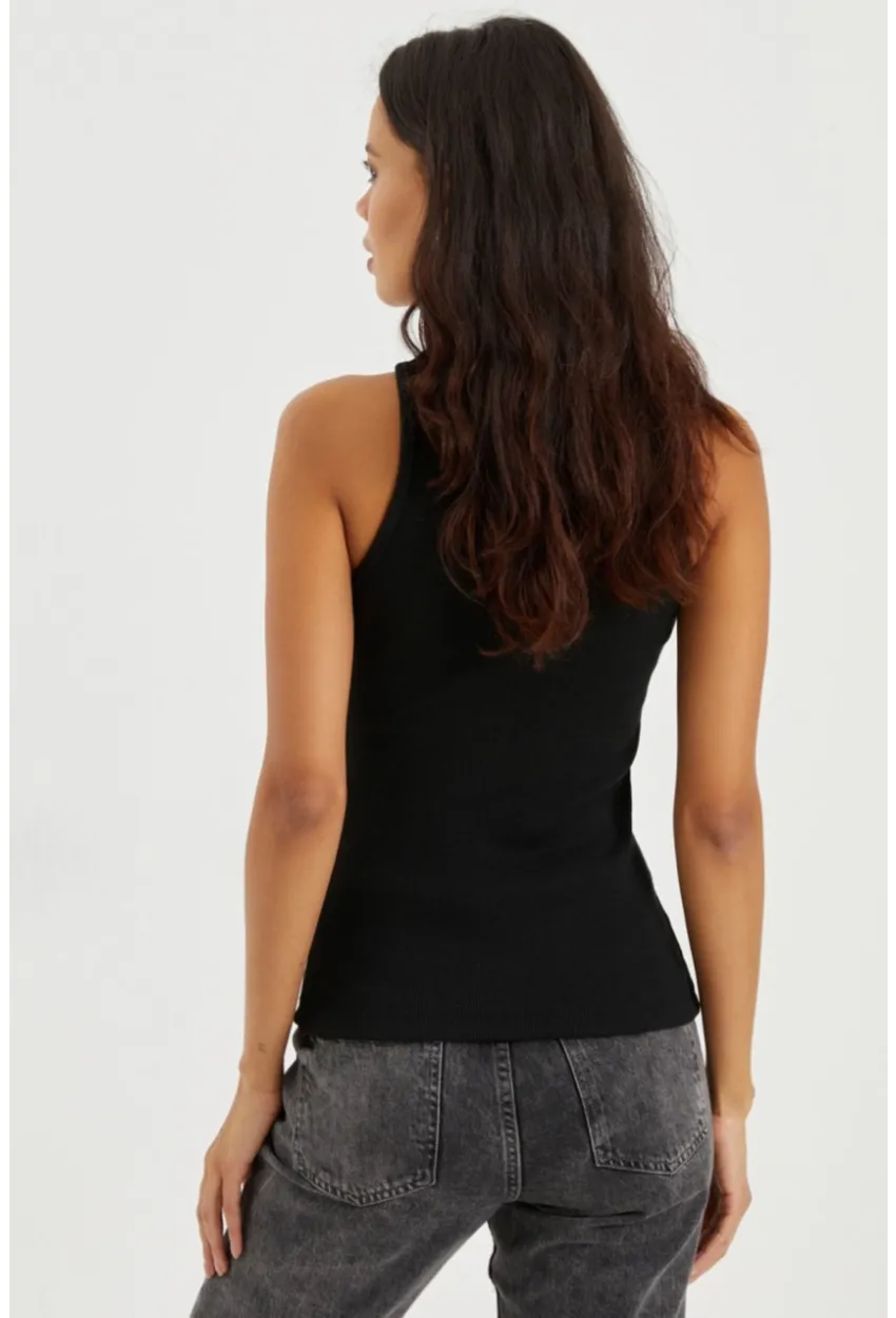 Kadın Siyah Halter Yaka Kaşkorse Bluz EY1454