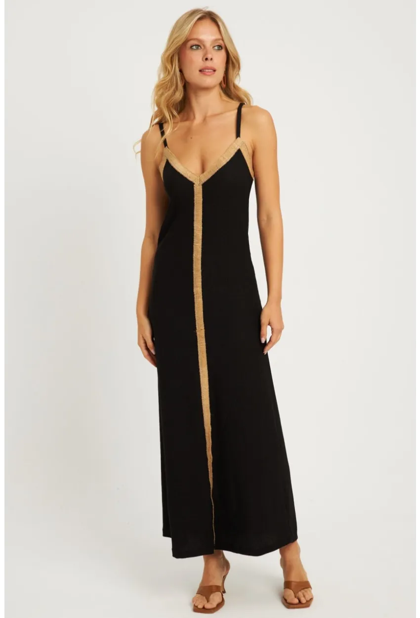 Kadın Siyah Hasır Detaylı Bürümcük Midi Elbise EY2839