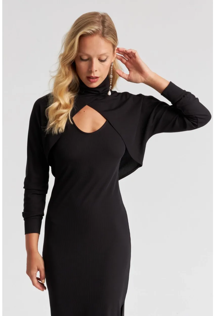 Kadın Siyah İkili Bolerolu Midi Elbise KED133