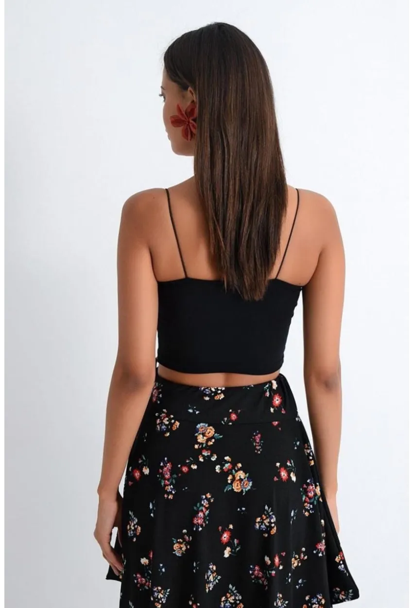 Kadın Siyah İp Askılı Penye Büstiyer EF10