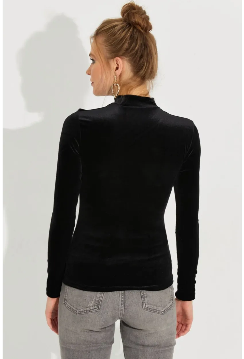 Kadın Siyah Kadife Bluz LPP1240