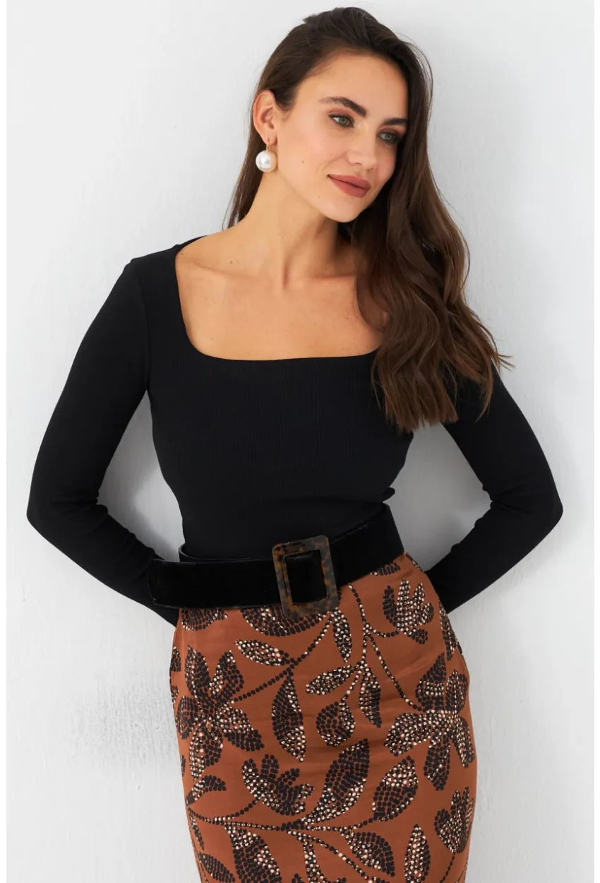 Kadın Siyah Kare Yaka Kaşkorse Bluz GA101