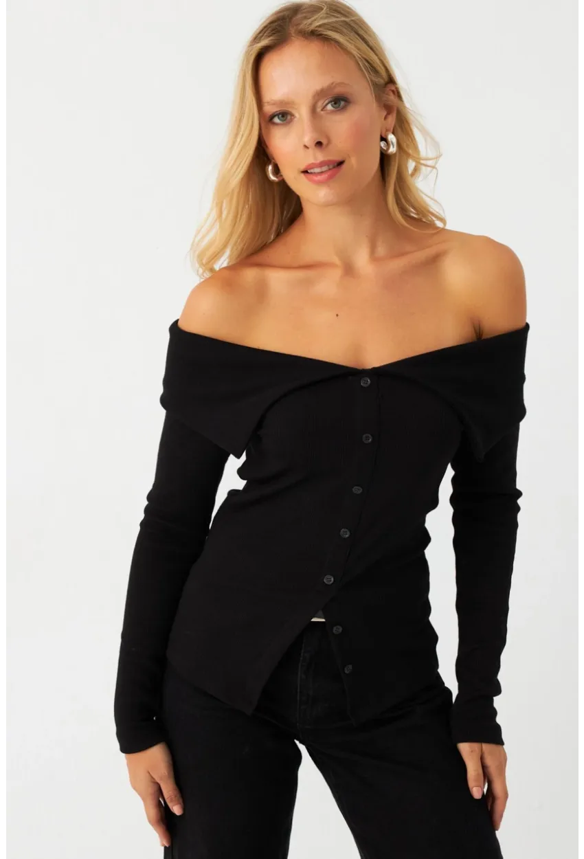 Kadın Siyah Kaşkorse Bluz RLO3032-9