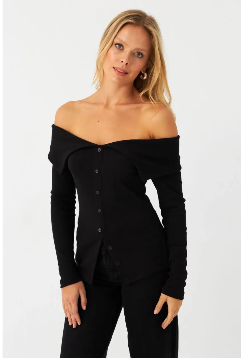 Kadın Siyah Kaşkorse Bluz RLO3032-9