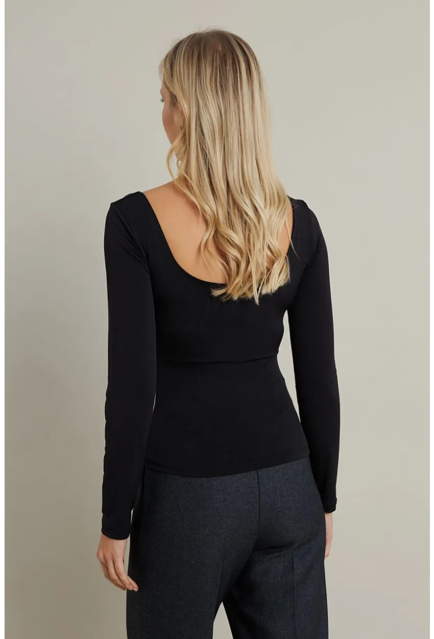 Kadın Siyah Kayık Yaka Bluz DMR387