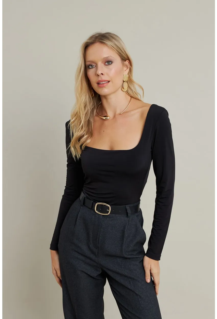 Kadın Siyah Kayık Yaka Bluz DMR387