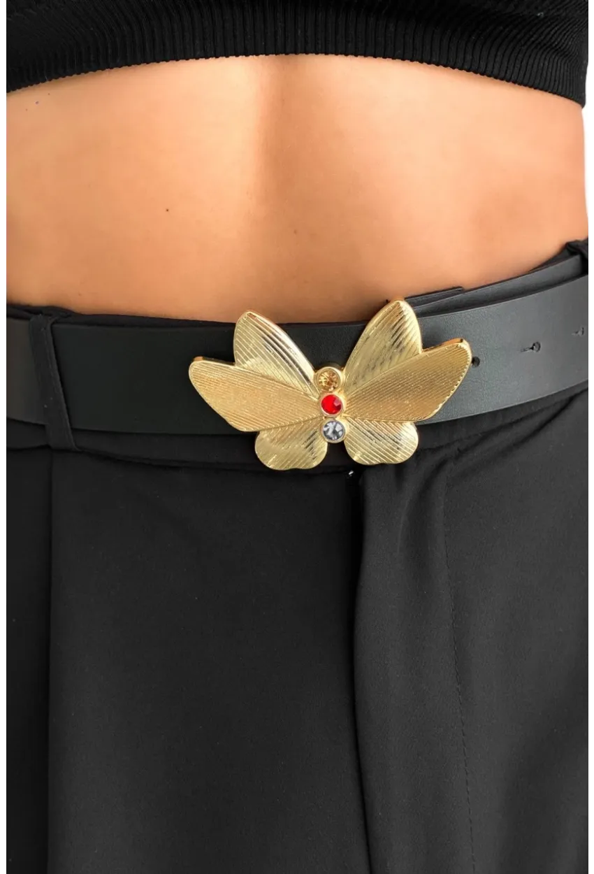 Kadın Siyah Kelebek Tokalı Kemer BE665
