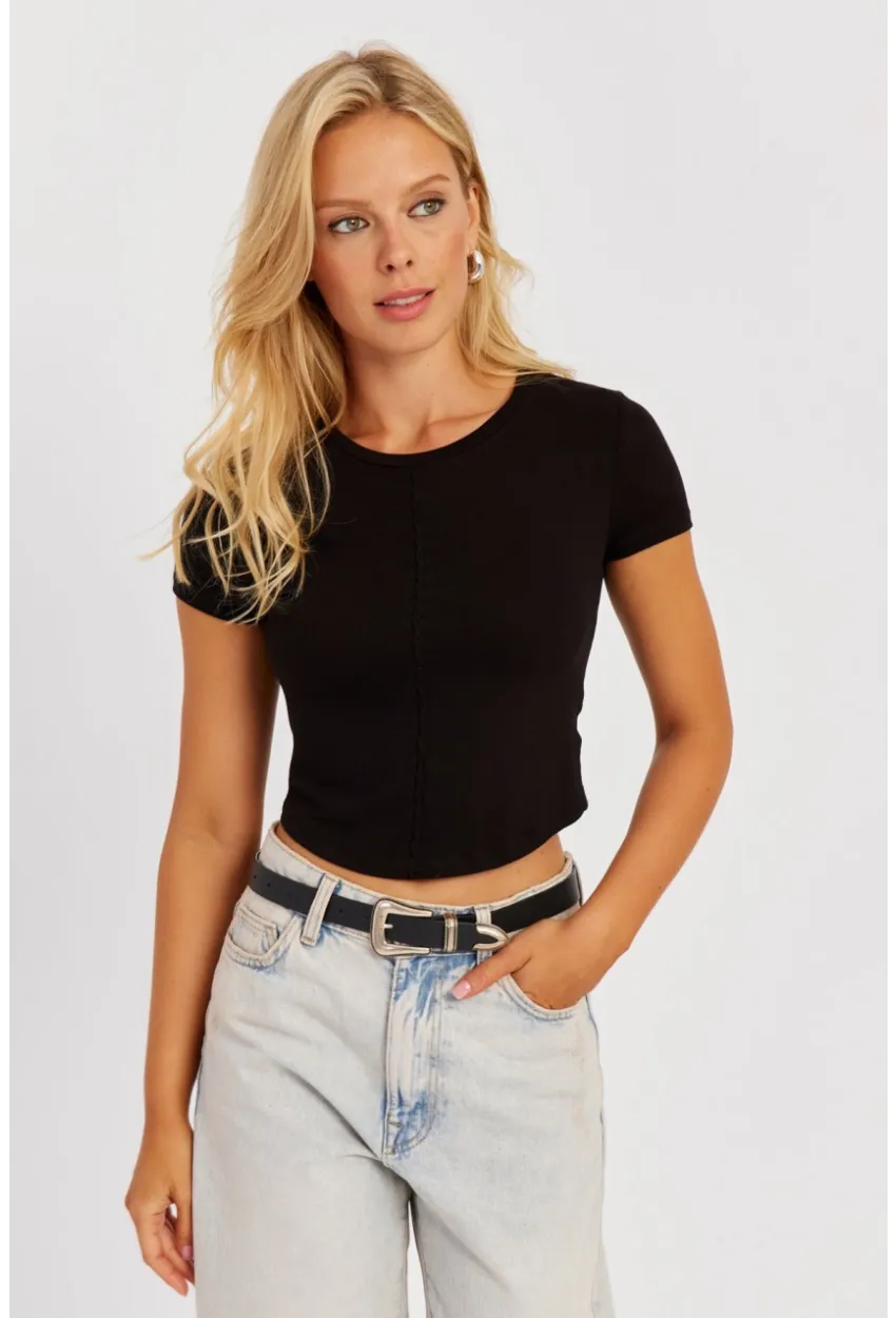 Kadın Siyah Kısa Bluz CY444