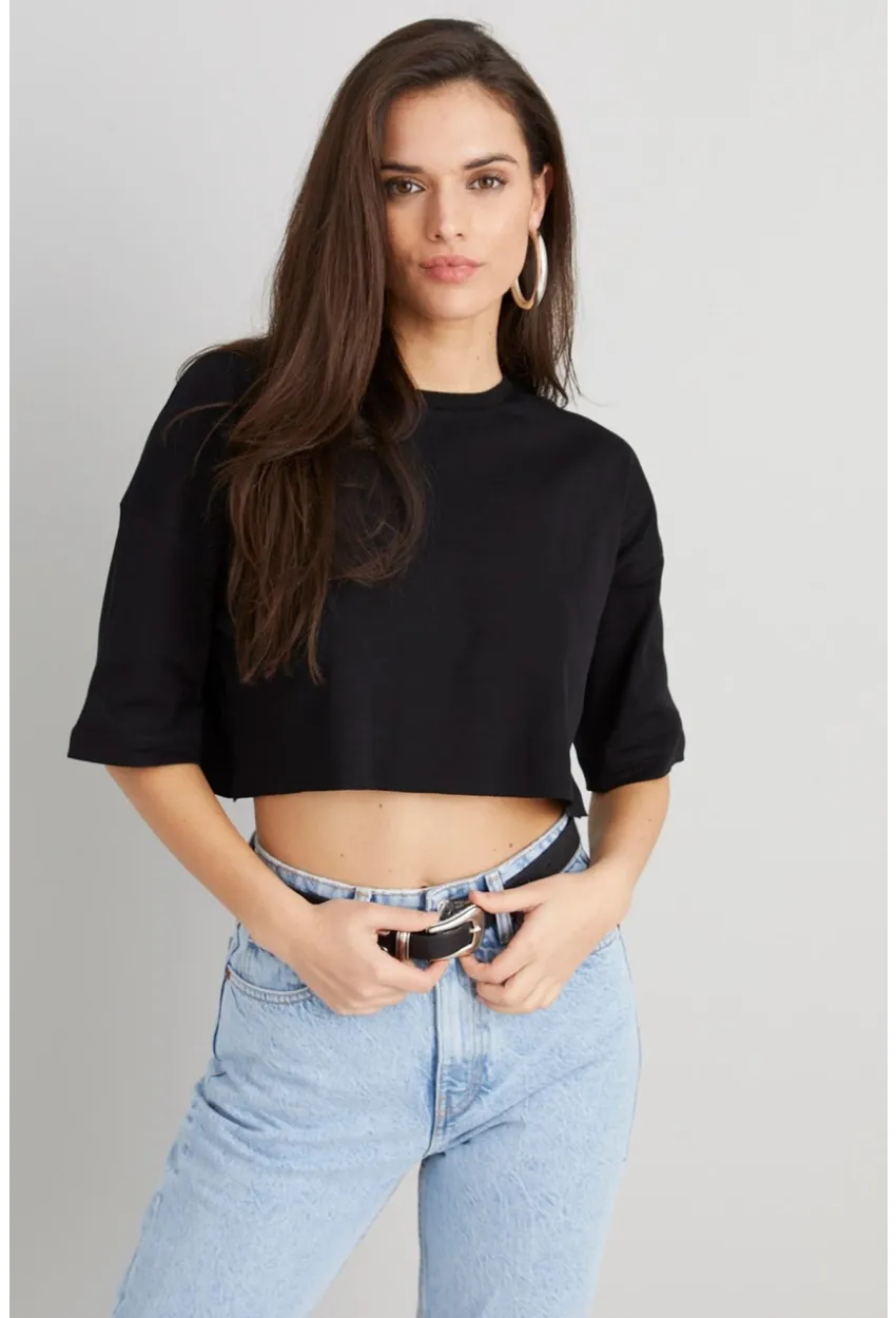 Kadın Siyah Kısa Salaş Bluz BE1000