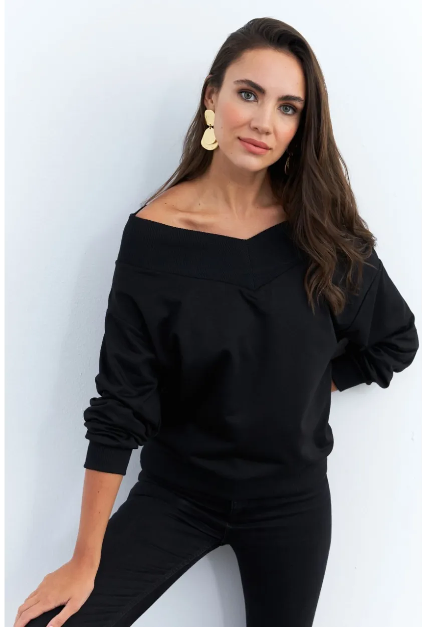 Kadın Siyah Kısa Sweatshirt TF16