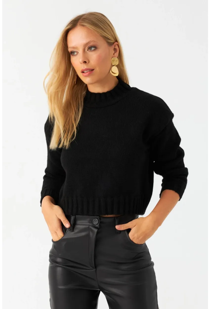 Kadın Siyah Kısa Triko Kazak YV301