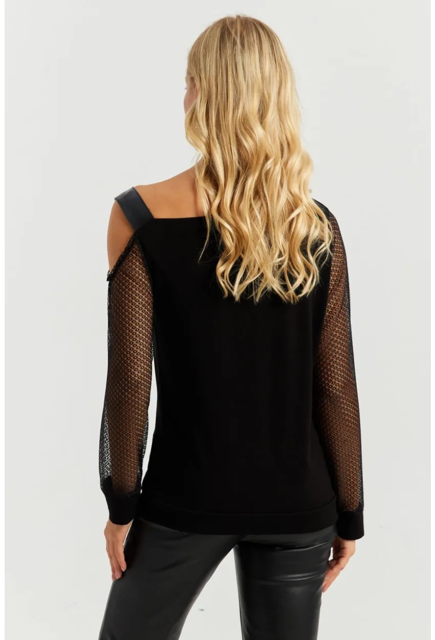 Kadın Siyah Kolları Dantel Bluz ST6022