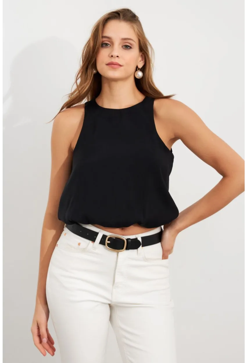 Kadın Siyah Kolsuz Balon Bluz SAN101
