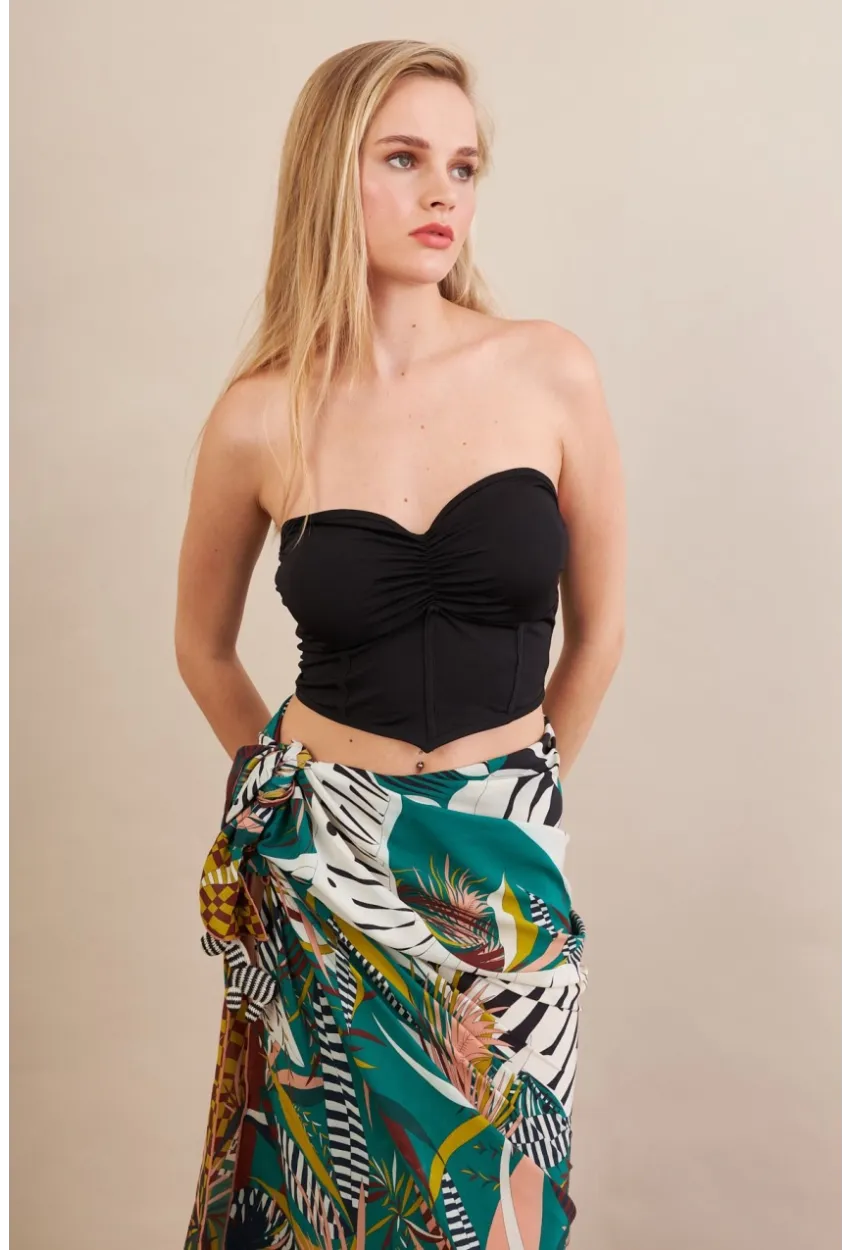 Kadın Siyah Korse Dikişli Crop Bluz AN6025