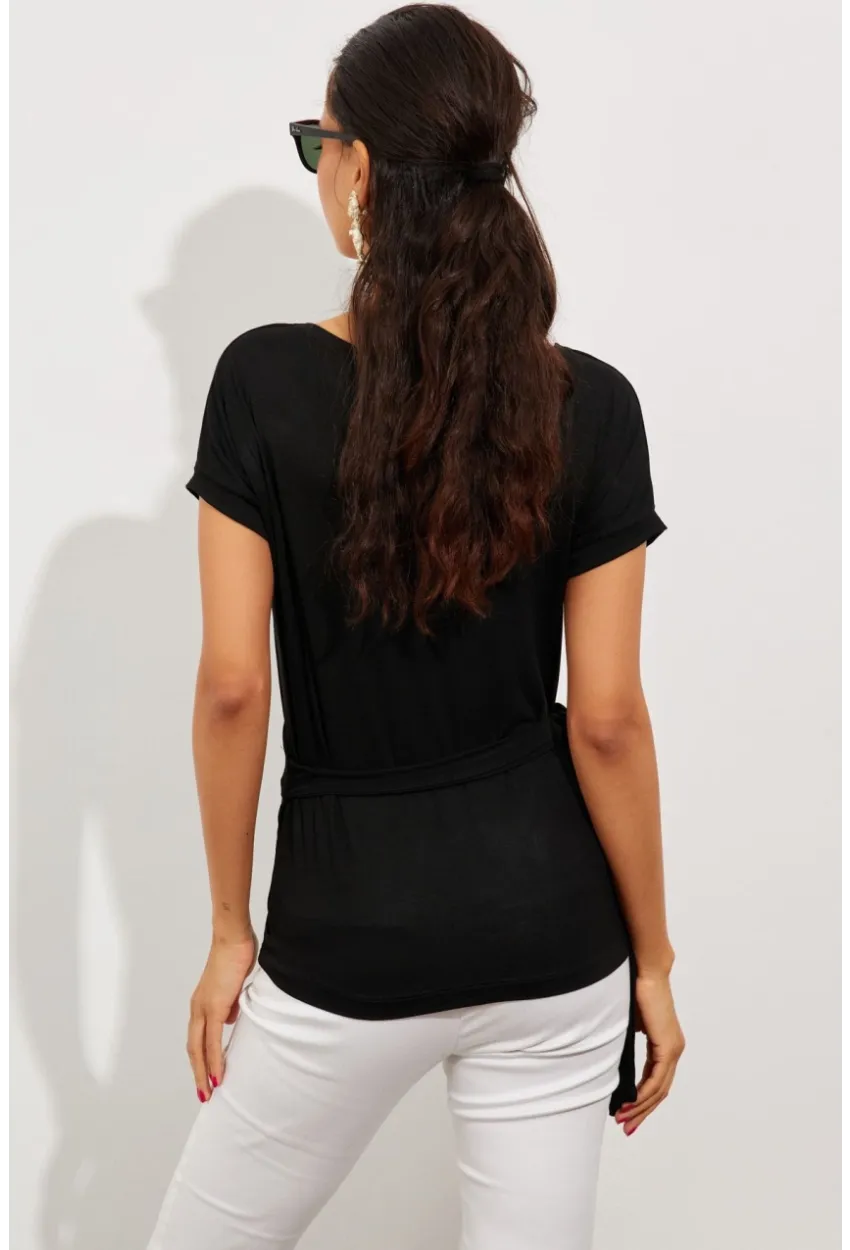 Kadın Siyah Kruvaze Bluz EY2496