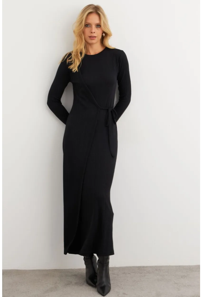 Kadın Siyah Kruvaze Maxi Elbise MTF31