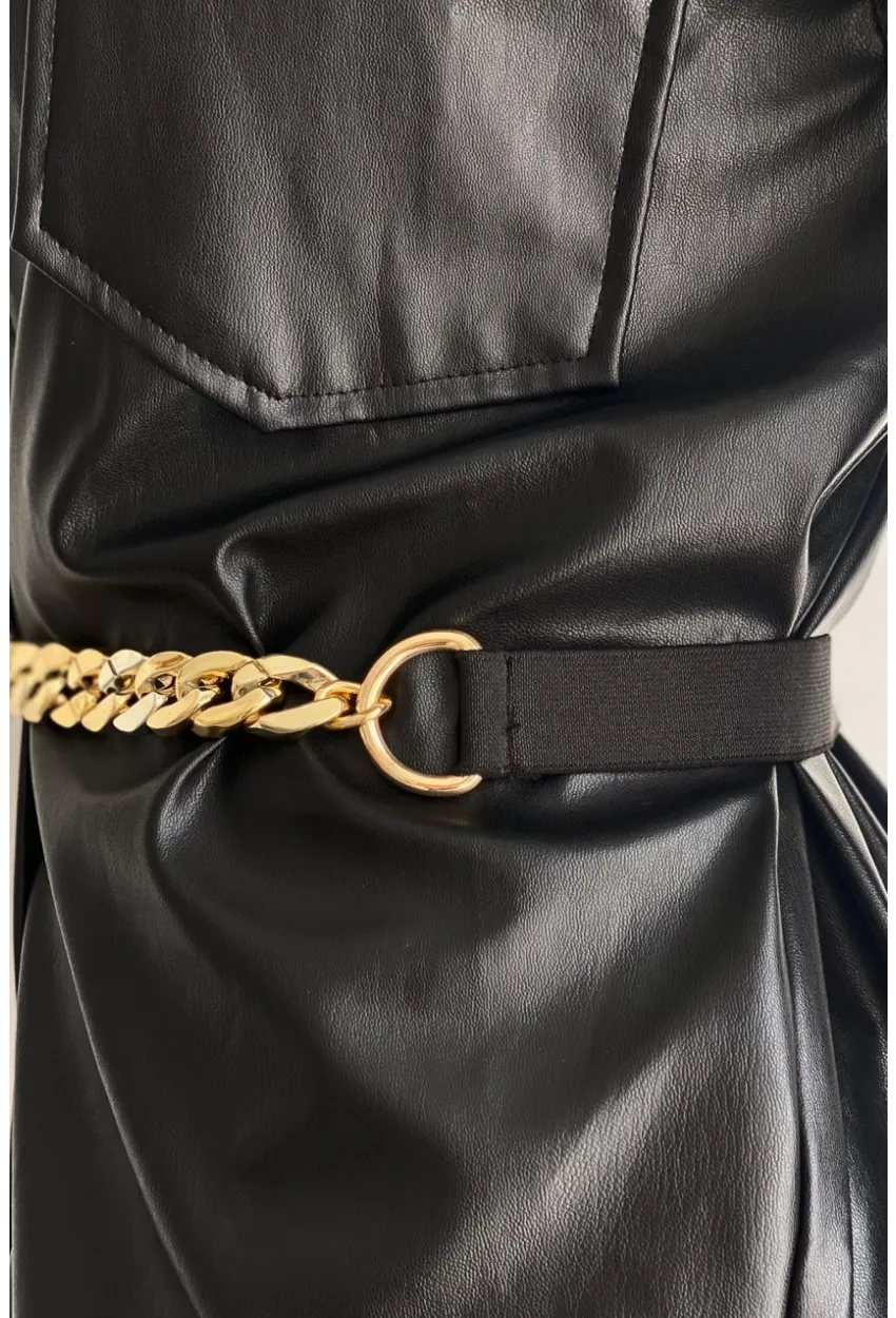 Kadın Siyah Lastikli Zincir Kemer BE668