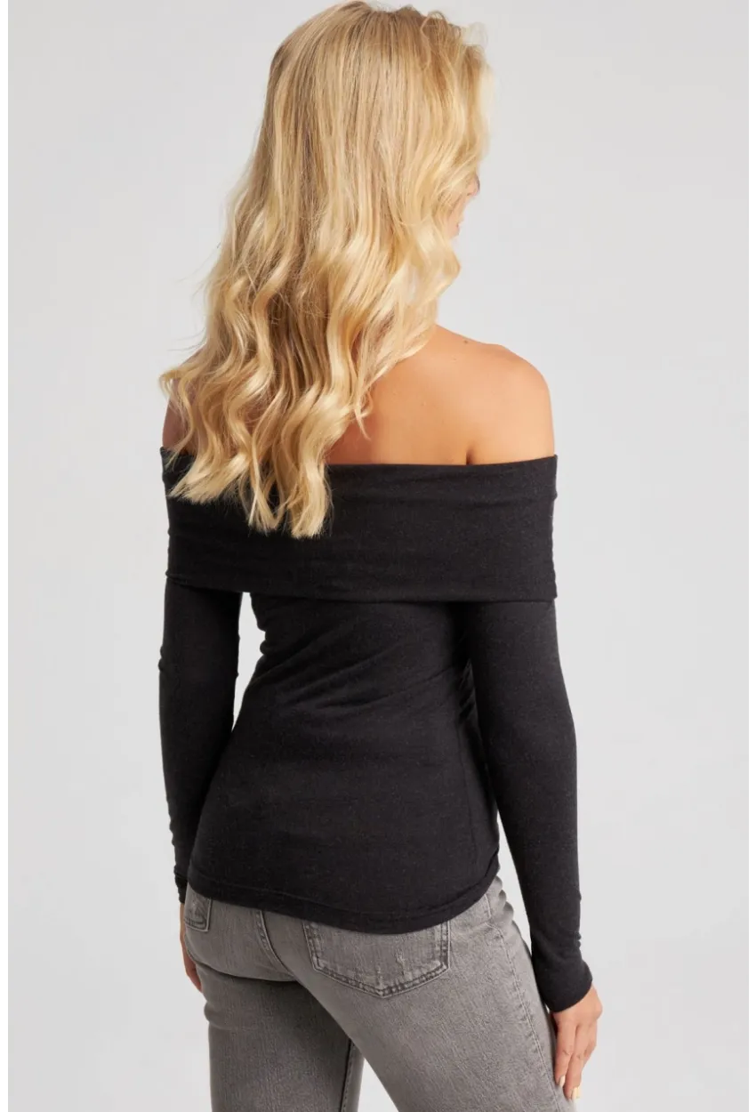 Kadın Siyah Madonna Yaka Bluz EY2676