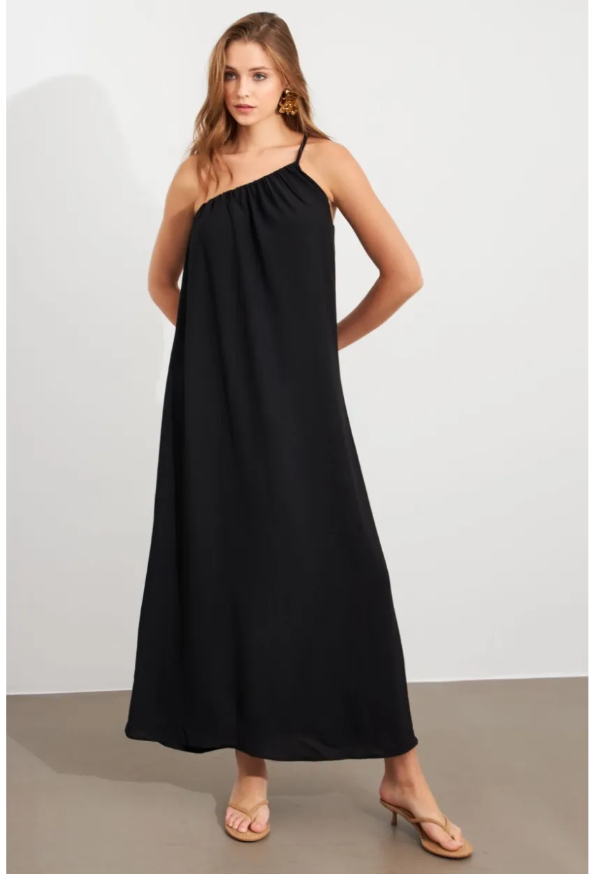 Kadın Siyah Tek Omuz Maxi Elbise İRE1012