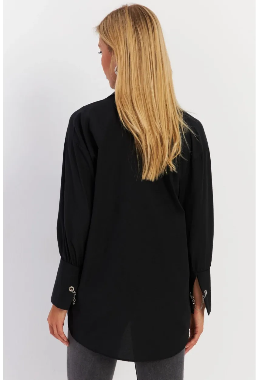 Kadın Siyah Metal Detaylı Gömlek ASF13