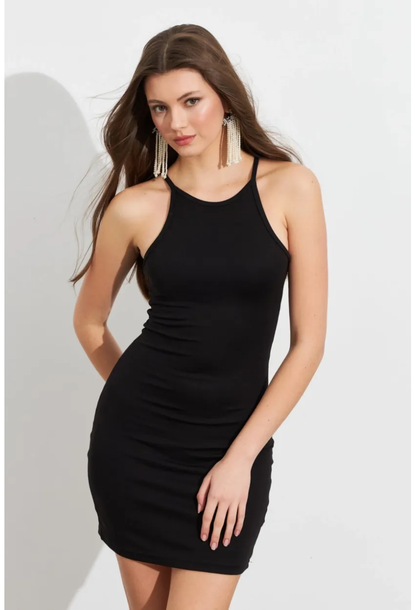 Kadın Siyah Midi Dar Elbise EV23