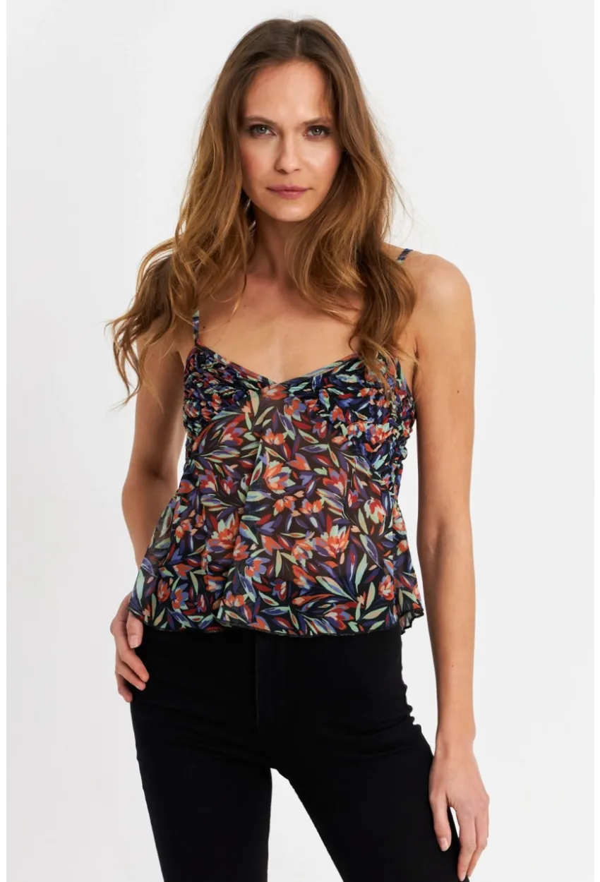 Kadın Siyah-Mor Desenli Tül Crop Bluz SB309