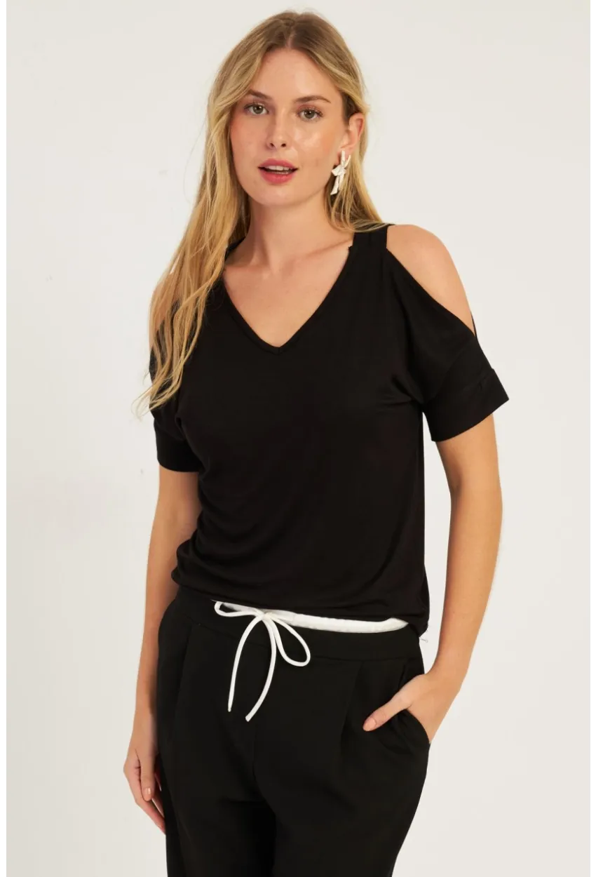 Kadın Siyah Omuzları Açık Bluz BR1329