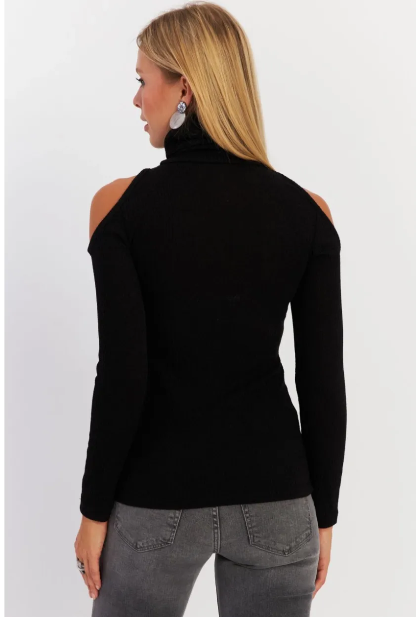 Kadın Siyah Omuzları Açık Kaşkorse Bluz HOR04