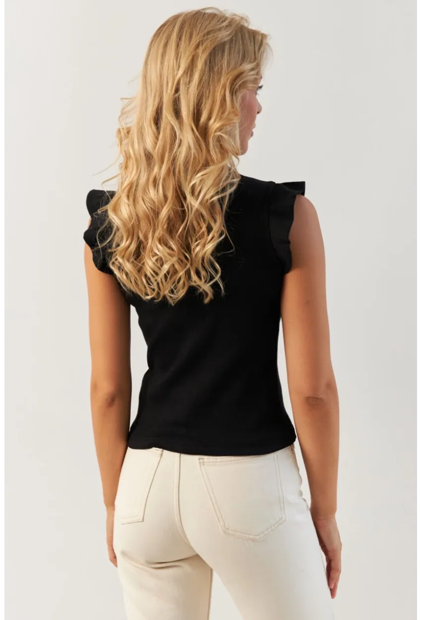 Kadın Siyah Omuzları Fırfırlı Bluz MK23