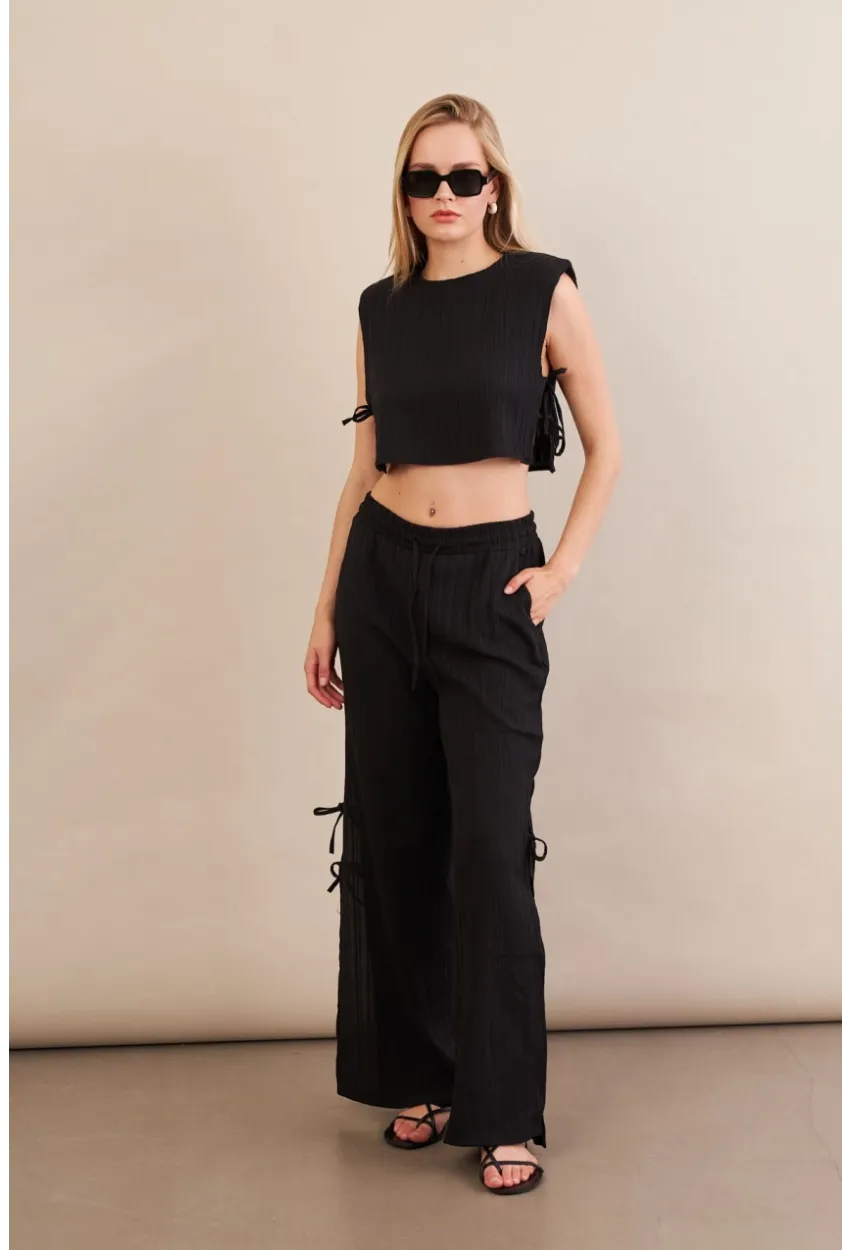 Kadın Siyah Omuzları Vatkalı Alt Üst Takım KED002