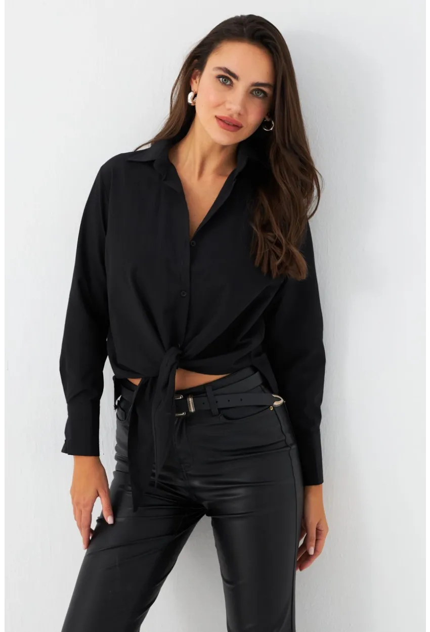 Kadın Siyah Önü Bağlamalı Gömlek ZER417