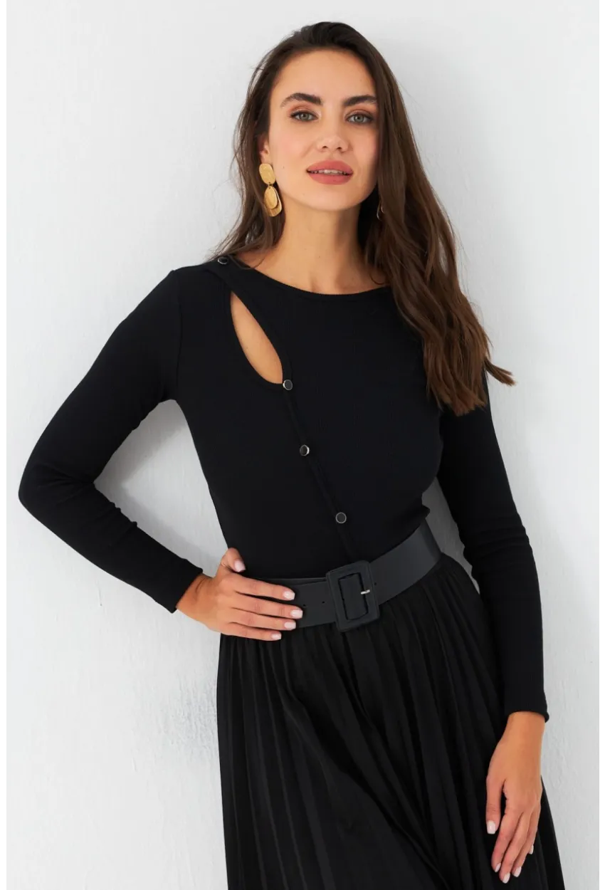 Kadın Siyah Önü Damla Kaşkorse Bluz EY2974