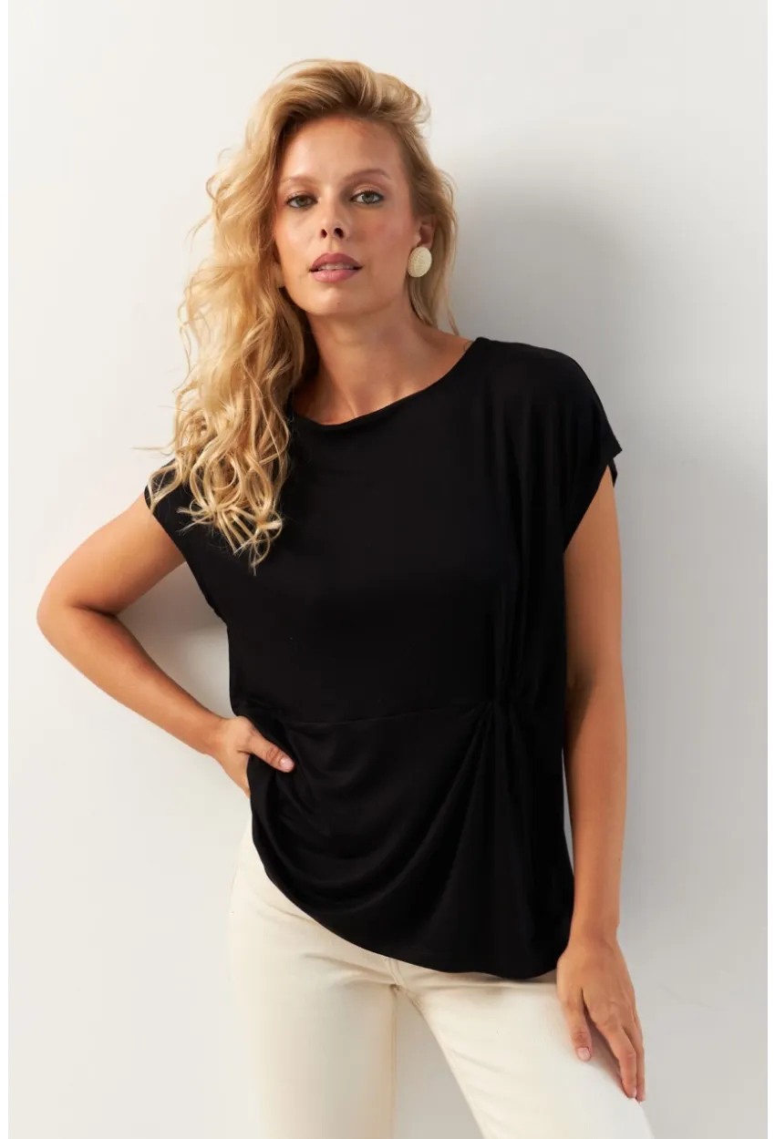 Kadın Siyah Önü Düğümlü Bluz AYD348