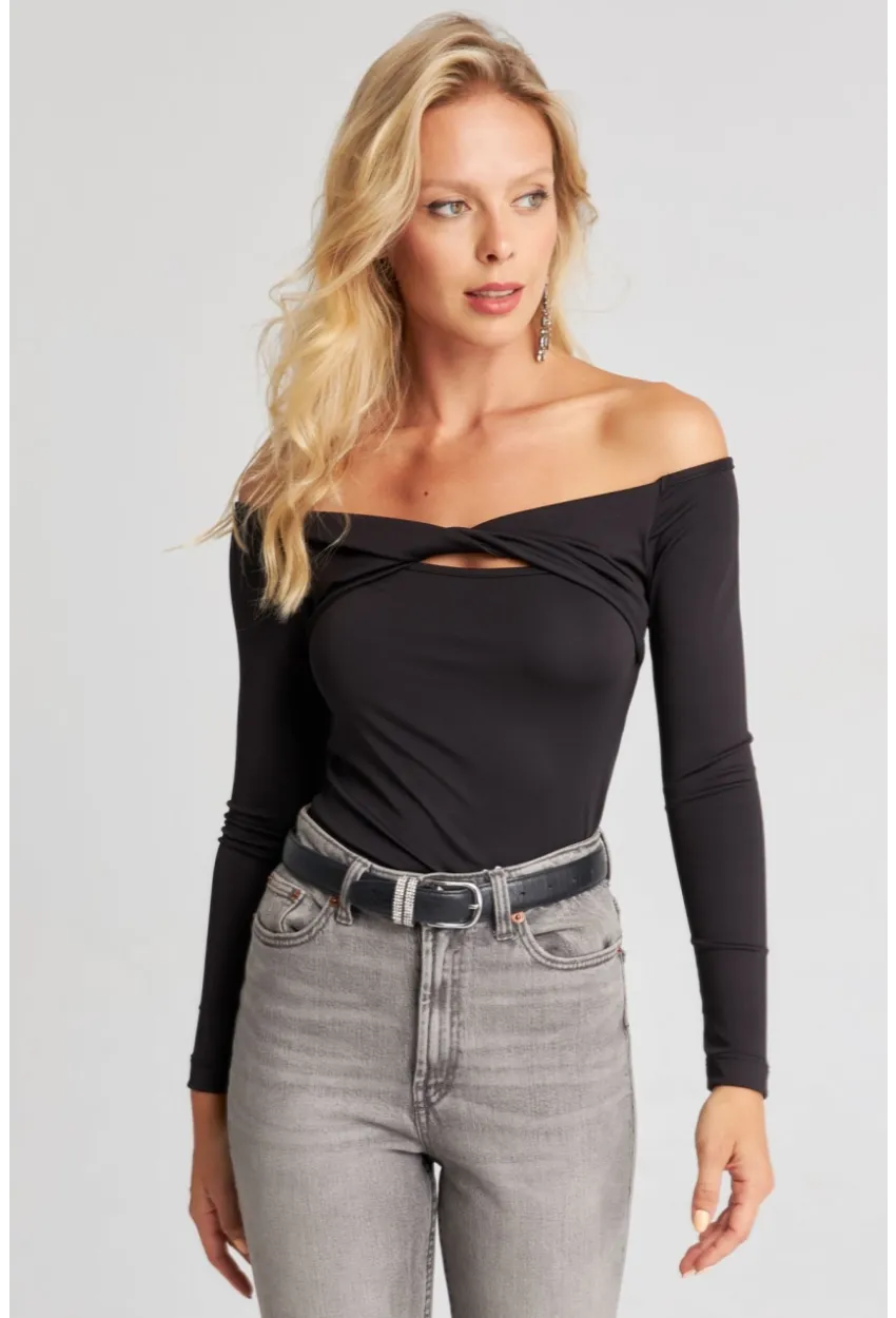 Kadın Siyah Önü Düğümlü Bluz EY2677