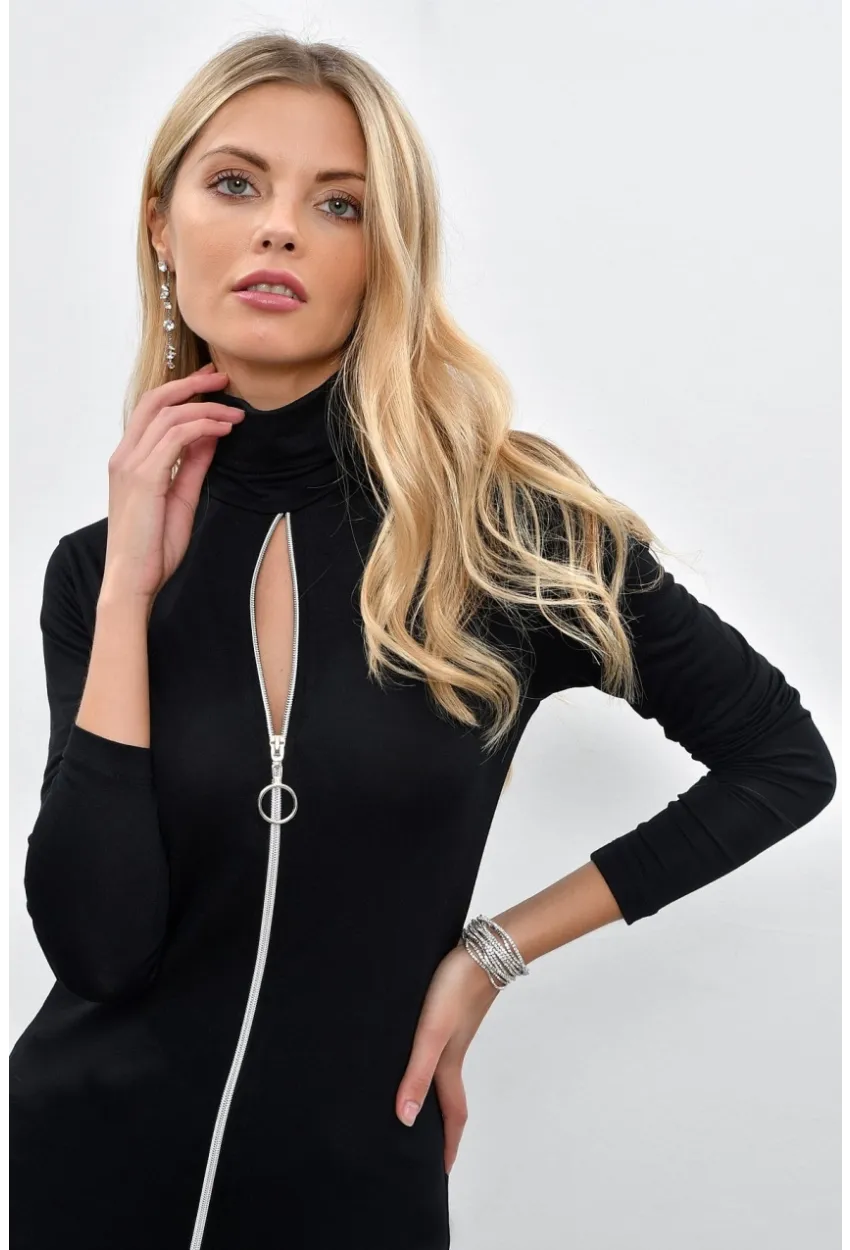 Kadın Siyah Önü Fermuarlı Balıkçı Bluz M1908