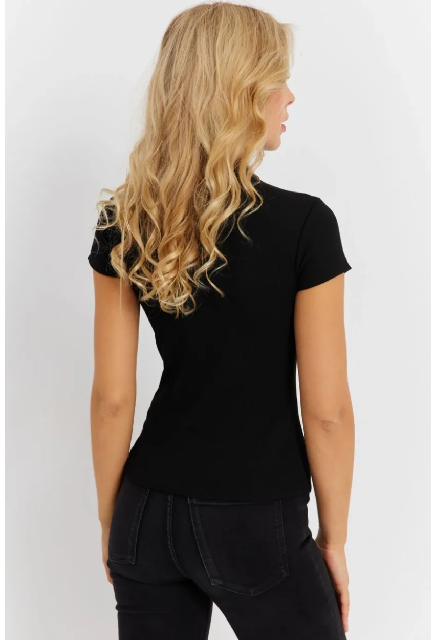 Kadın Siyah Önü Pencereli Kaşkorse Bluz EY2887