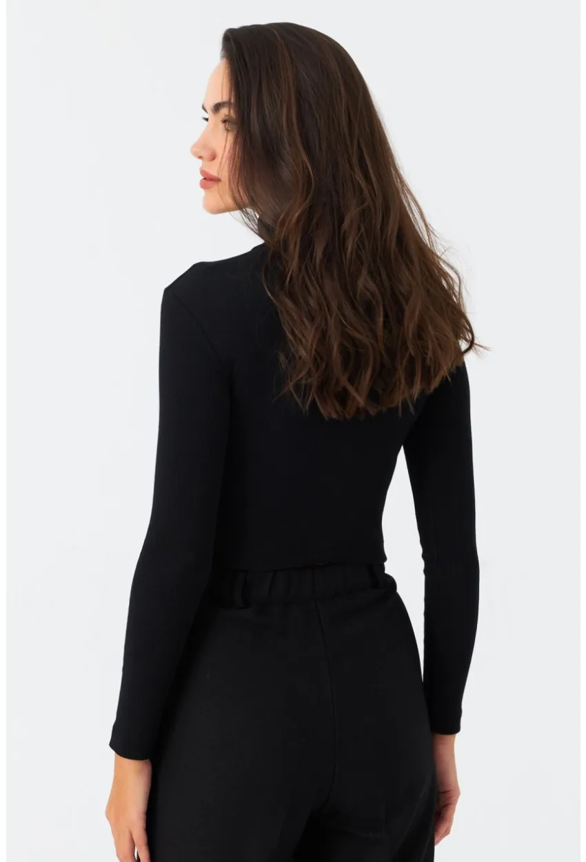 Kadın Siyah Önü Pencereli Kaşkorse Bluz EY2973