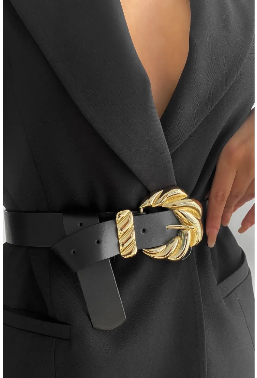 Kadın Siyah Oval Tokalı Kemer BE605