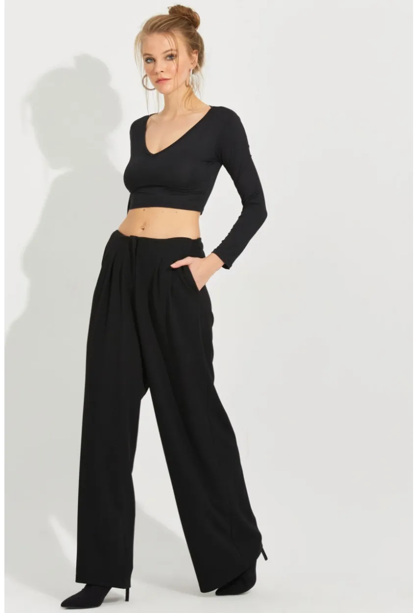 Kadın Siyah Palazzo Pantolon QRS8383