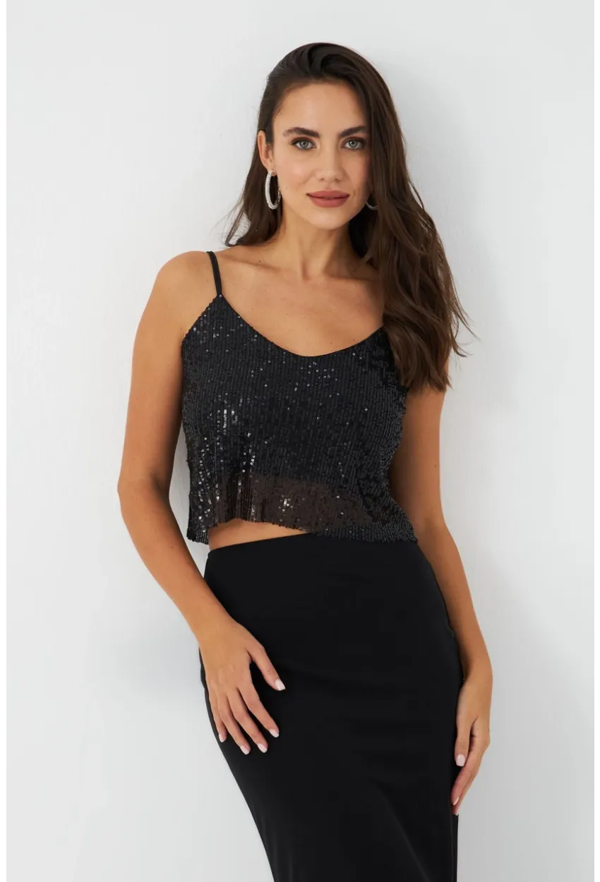 Kadın Siyah Payetli Büstiyer SHR10