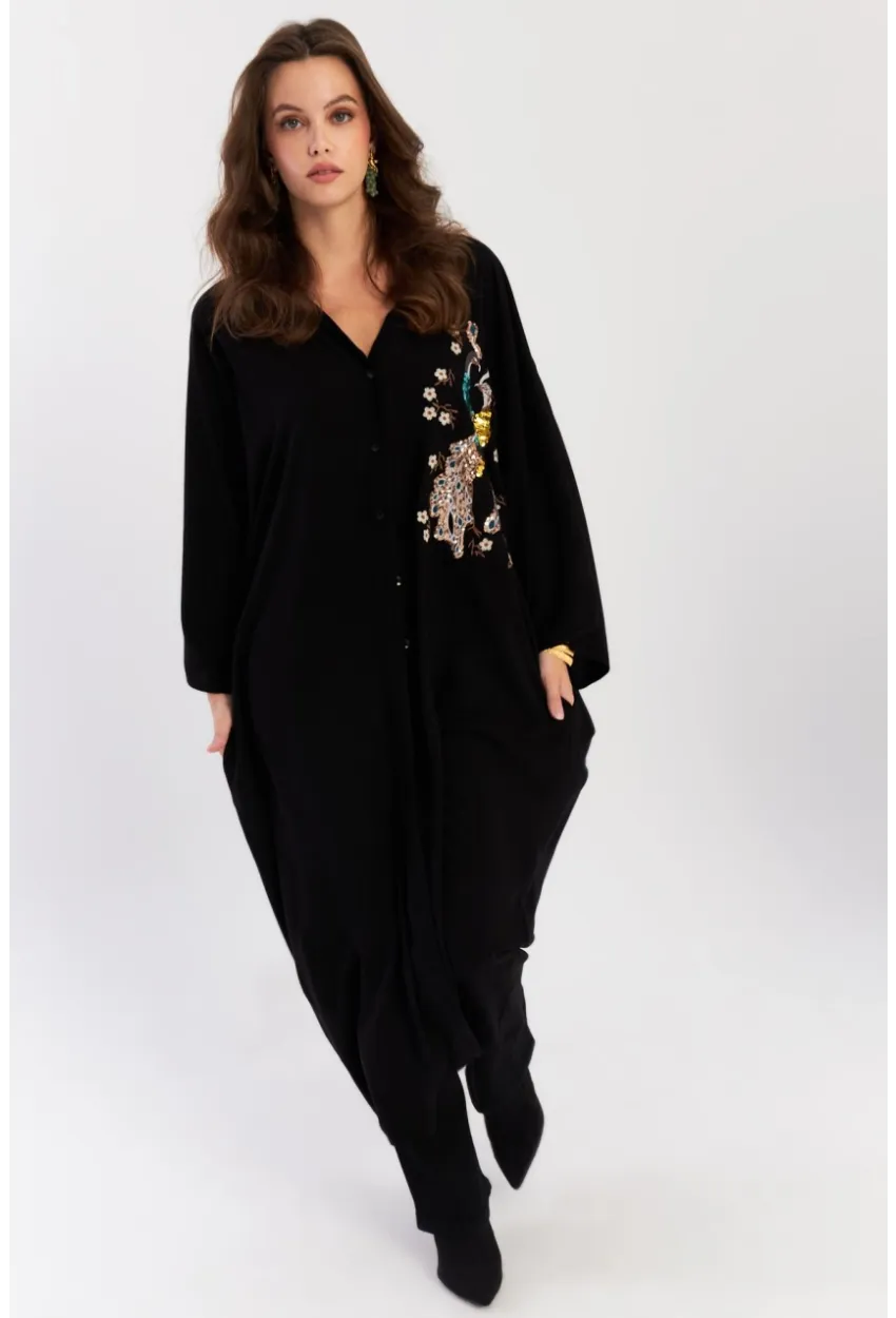Kadın Siyah Payetli Salaş Maxi Elbise ALO130