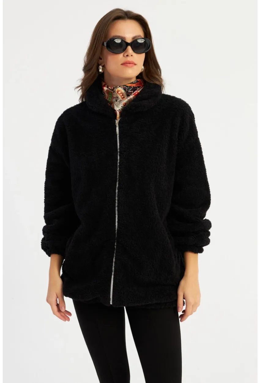 Kadın Siyah Peluş Mont MLYT58