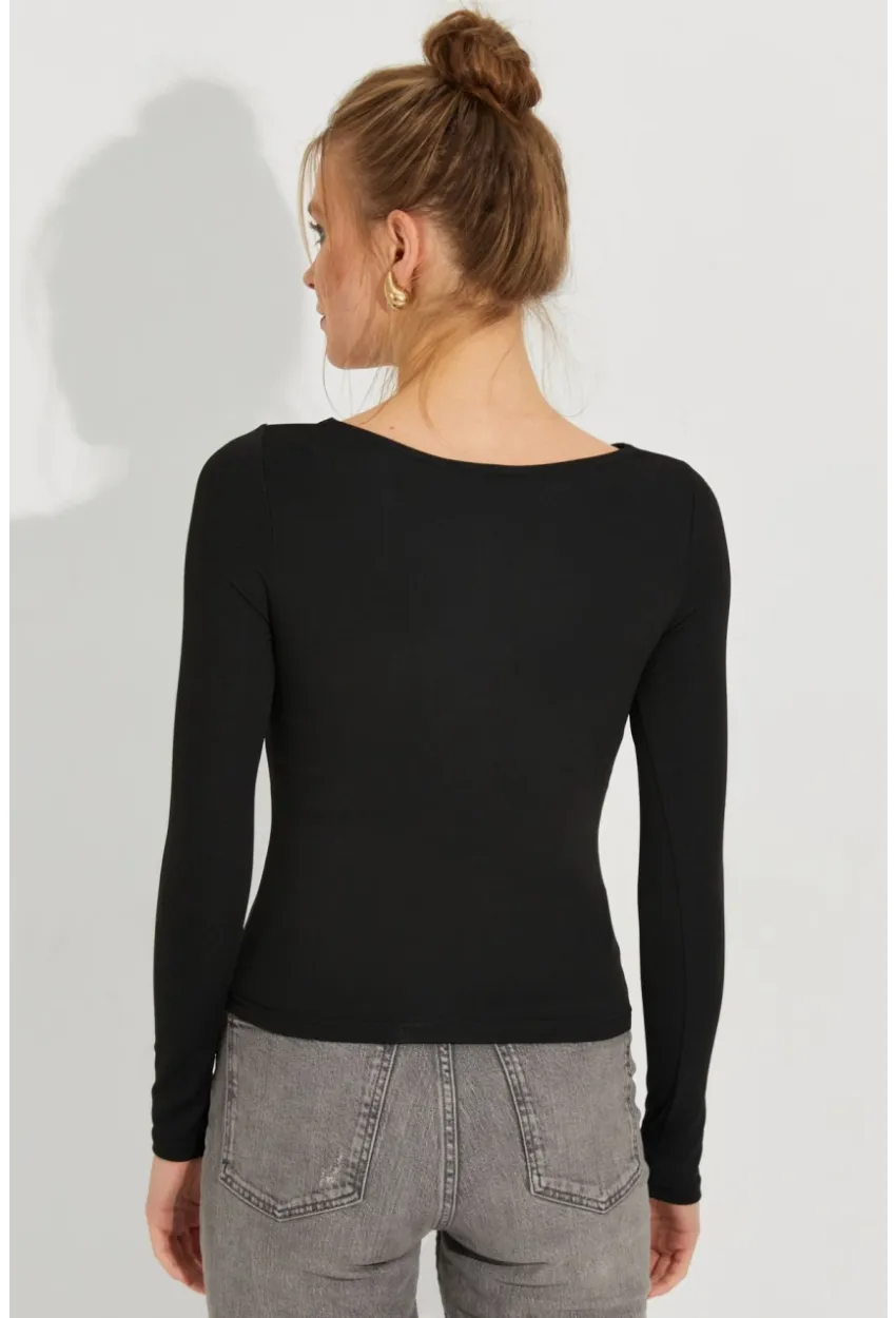 Kadın Siyah Pencereli Bluz CY438